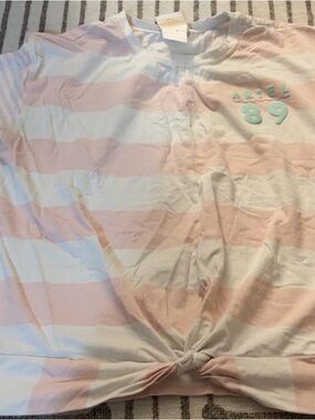 Pastel Pink & White Striped Knot Front Tee